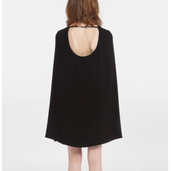 New Maje Decoller cape poncho high neck semisheer lace insert trapeze minidress - Picture 3 of 16